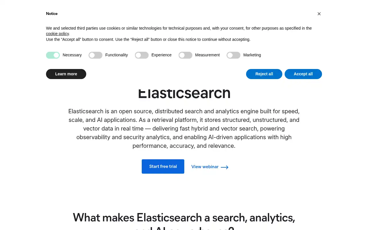 Elasticsearch Landing Page